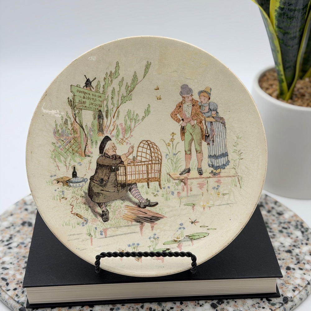 Antique Sarreguemines French Plate Oseraie de la Bievre Basket Weaver Scene